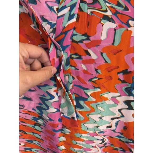 MARIE OLIVER Ellis Silk Psychedelic Tie Dye Midi Dress XS VNeck Resort Vacation - Picture 7 of 13